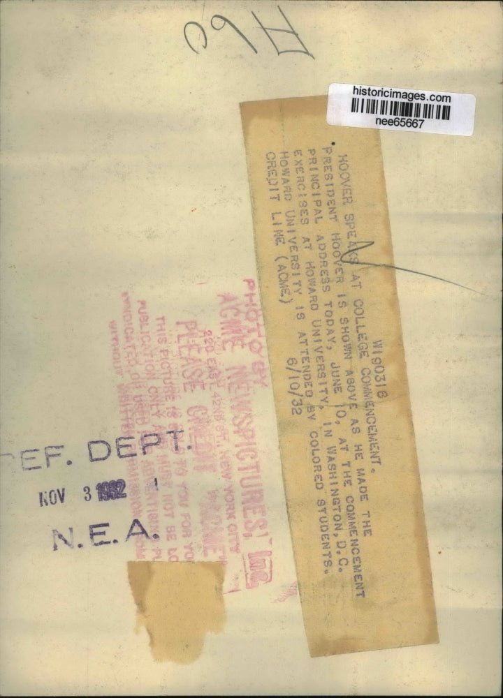 1932 Press Photo Pres. Herbert Hoover Making Principle Address At Howard Uni