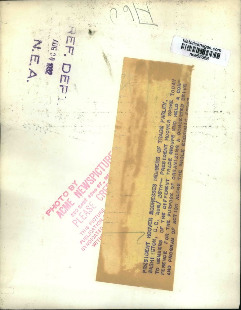 1932 Press Photo President Hoover Addresses Members Of Trade Parley - nee65668