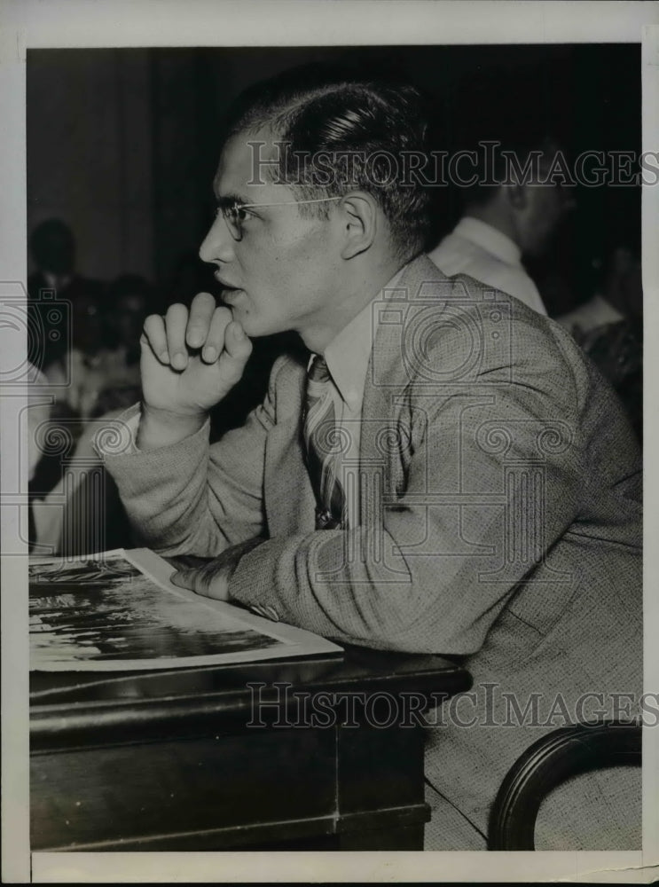 Load image into Gallery viewer, 1937 Press Photo Max Guzman appeared before Senate Civil Liberties Committee.
