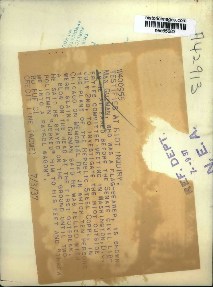 1937 Press Photo Max Guzman appeared before Senate Civil Liberties Committee.