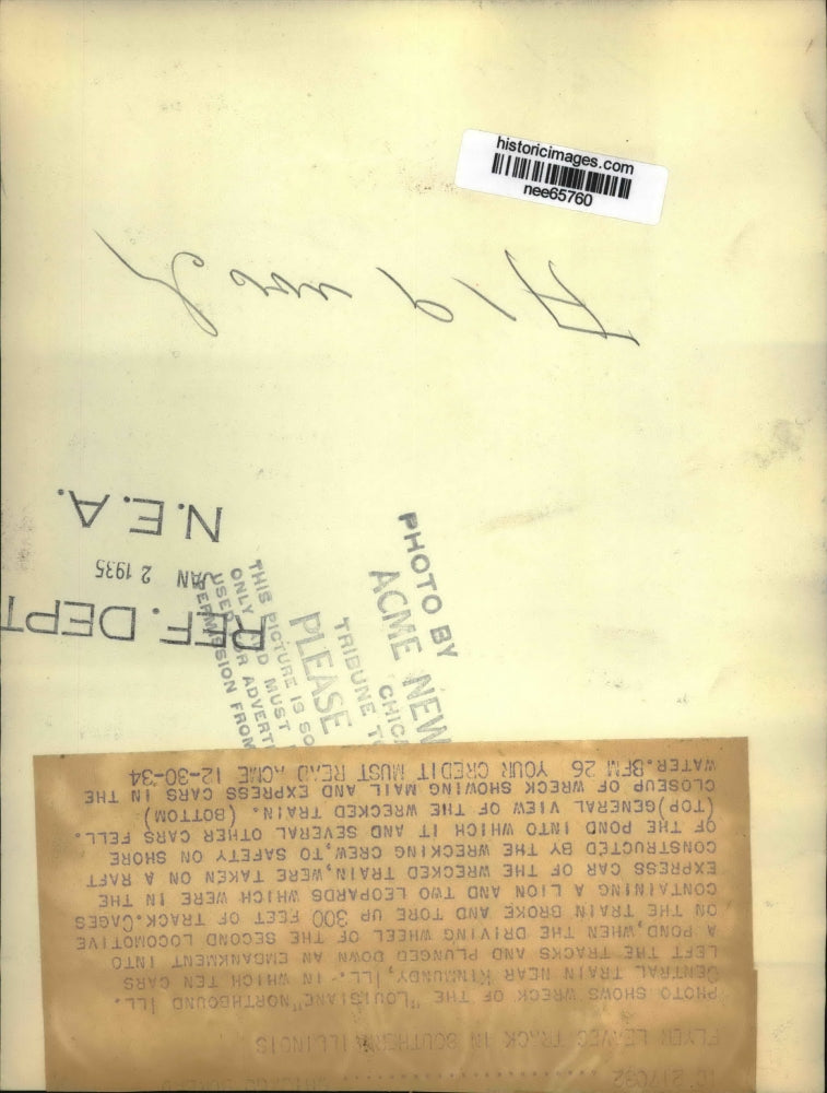 1934 Press Photo Wreckage of Louisiane Northbound Ill. Central Train.