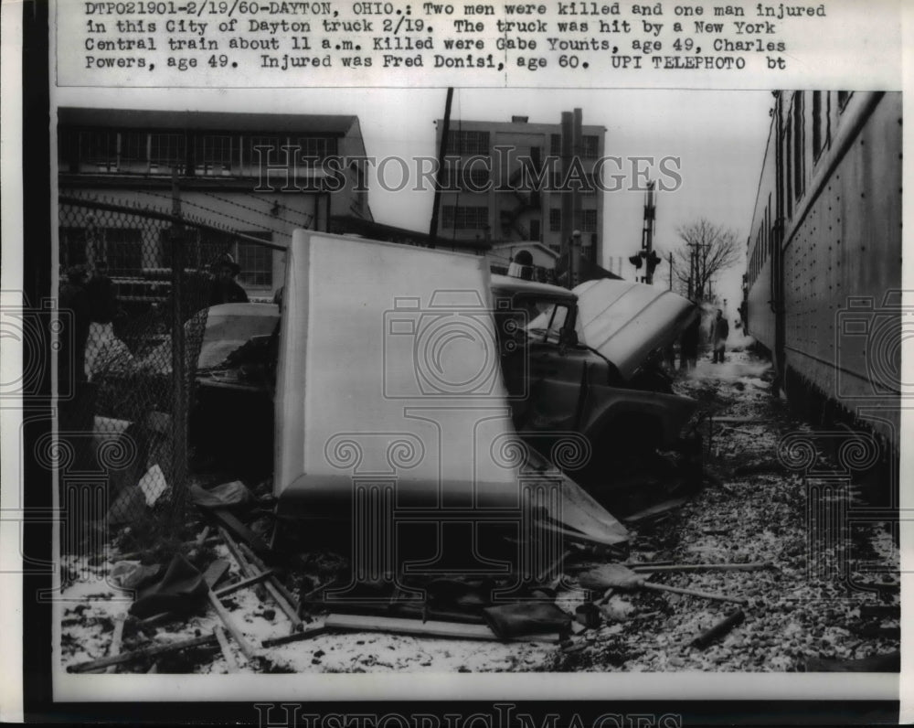 1960 Press Photo train and truck collision that killed two men in Dayton Ohio