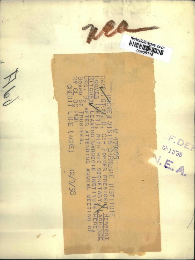 1938 Press Photo President Hoover attends Board of Trustees meeting at Carnegie