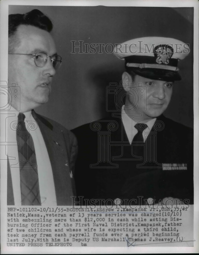 1955 Press Photo Lt. Andrew J. Kempanek Jr. US Marshall Thomas J. Reavey- Historic Images