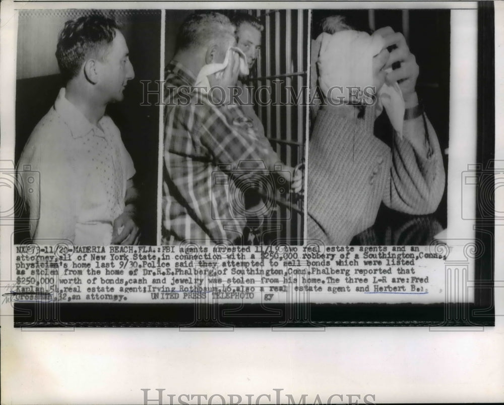1954 Press Photo Miami Beach Florida, FBI Agents Arrested New York Attorney.