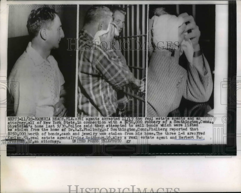 Load image into Gallery viewer, 1954 Press Photo Miami Beach Florida, FBI Agents Arrested New York Attorney.
