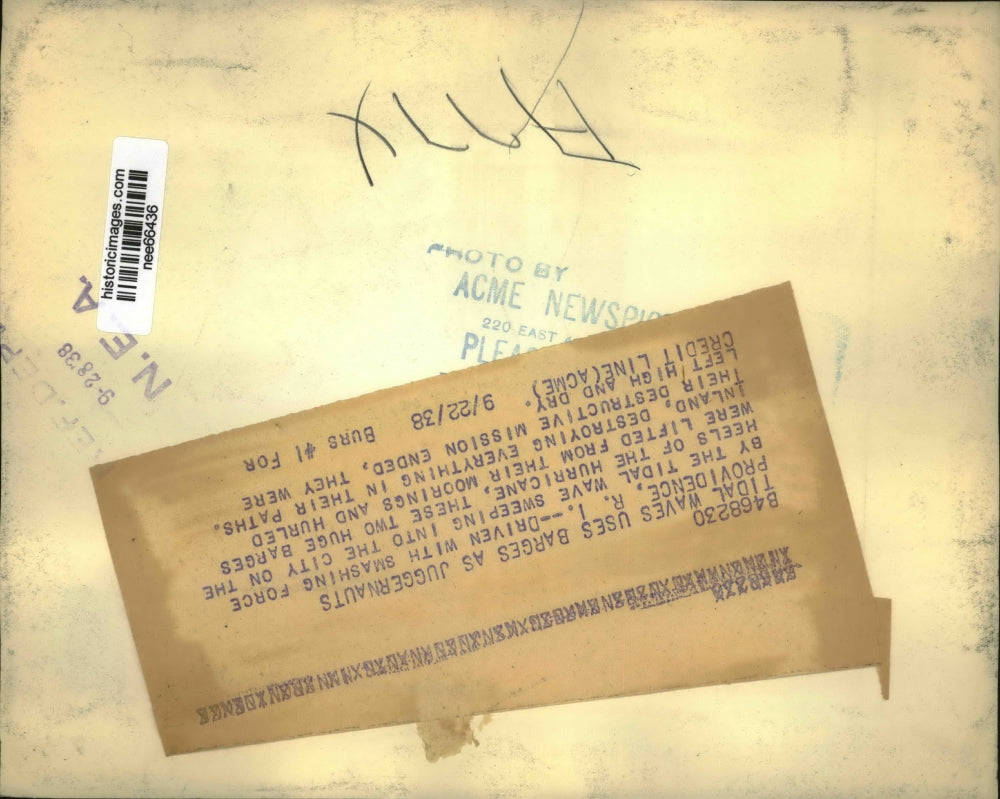 1938 Press Photo Barges Driven Inland by Hurricane in Providence Rhode Island