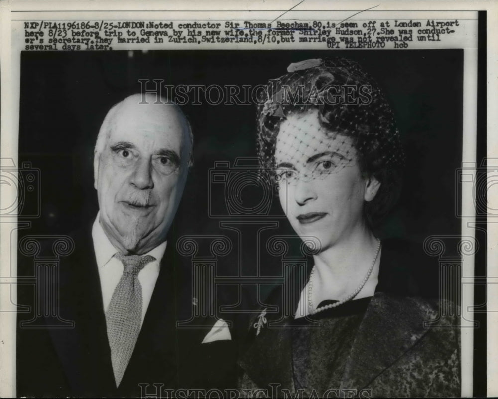 1959 Press Photo Sir Thomas beecham, Shirley Hudson at London Airport