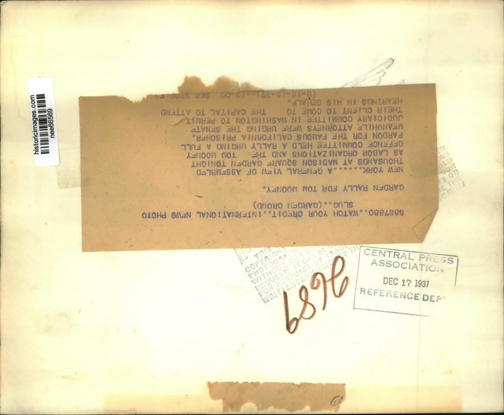 1937 Press Photo Madison Square Garden Rally for Tom Mooney to Pardon Him