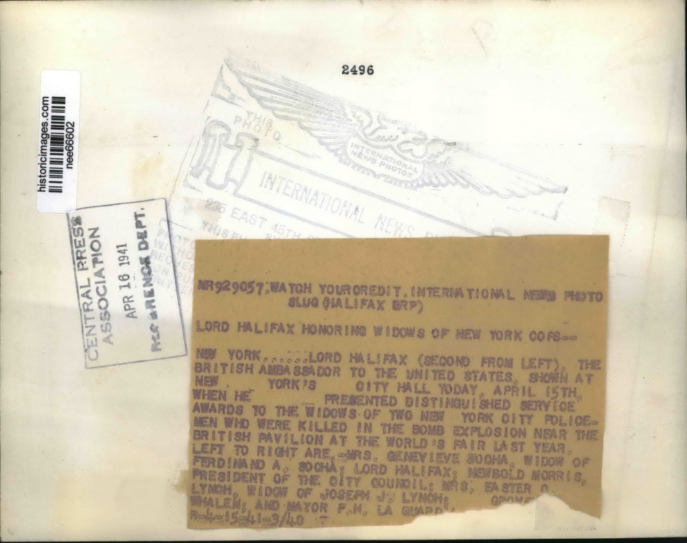 1941 Press Photo Lord Halifax, Mrs. Genevieve Socha, Newbold Morris, Mrs. Easter