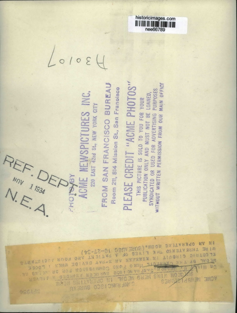 1934 Press Photo Surgeon Wins Herg Medal Dr. Miley Wesson - nee66789