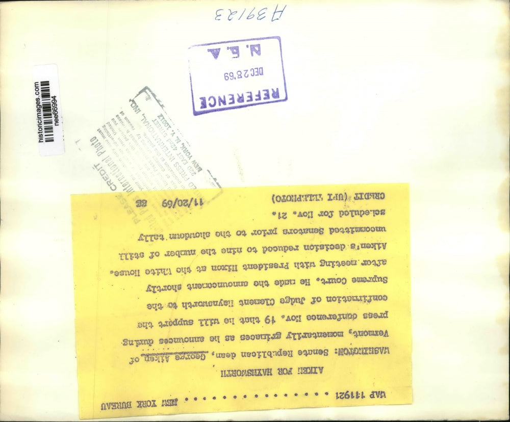 1969 Press Photo Washington Sen. George D Aiken during press conference