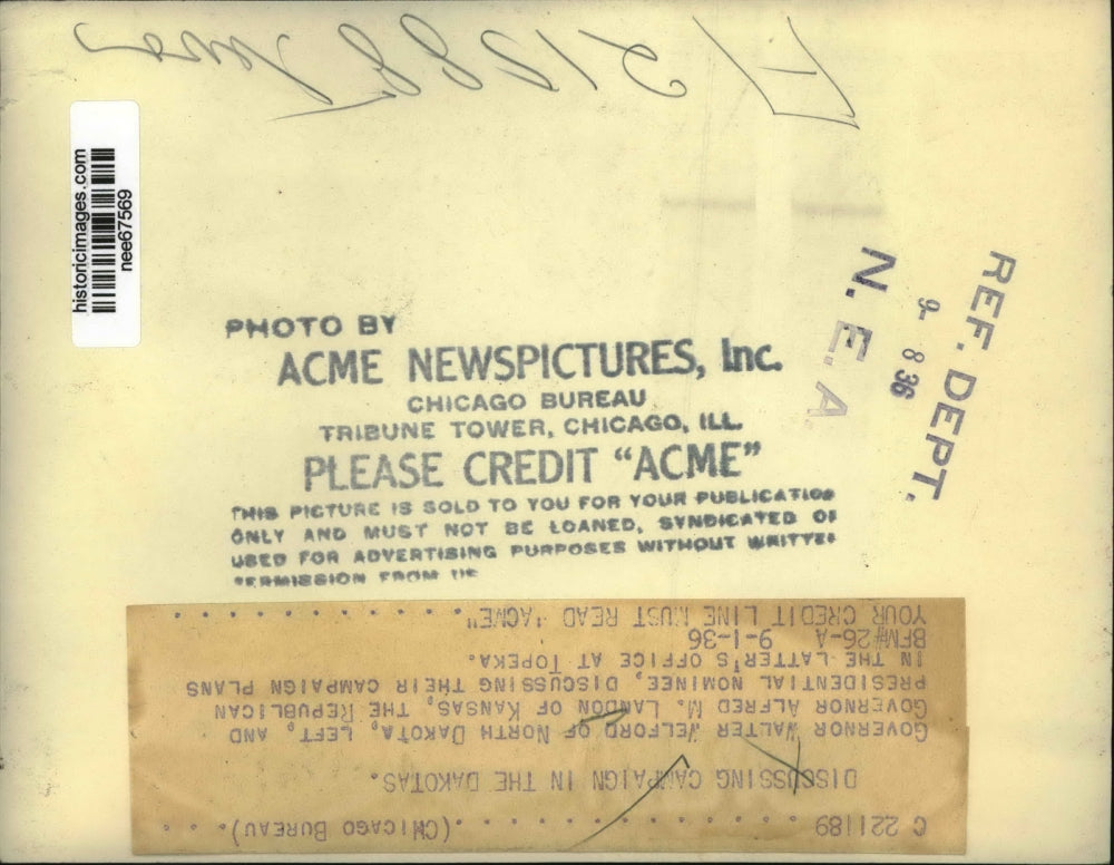 1936 Press Photo Gov. Walter Welford of North Dakot and Gov. Alfred M. Landon.
