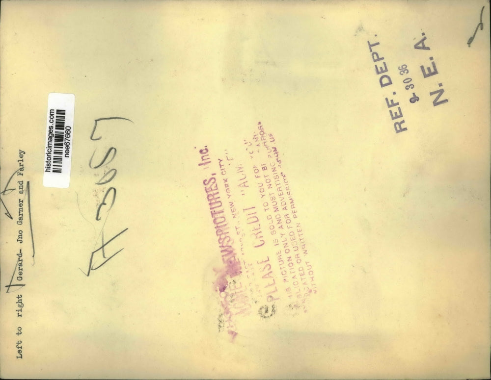 1936 Press Photo Gerard, Garner & Farley at Dinner Party - nee67660