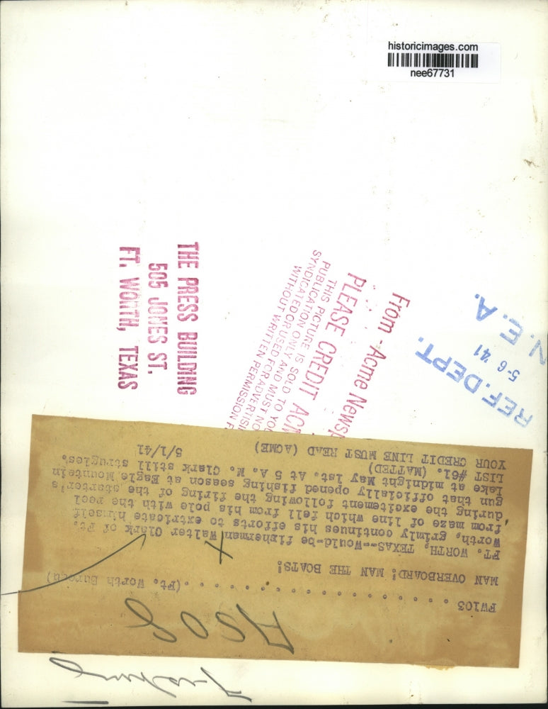 1941 Press Photo Fort Worth Texas, Walter Clark, Fisherman - nee67731