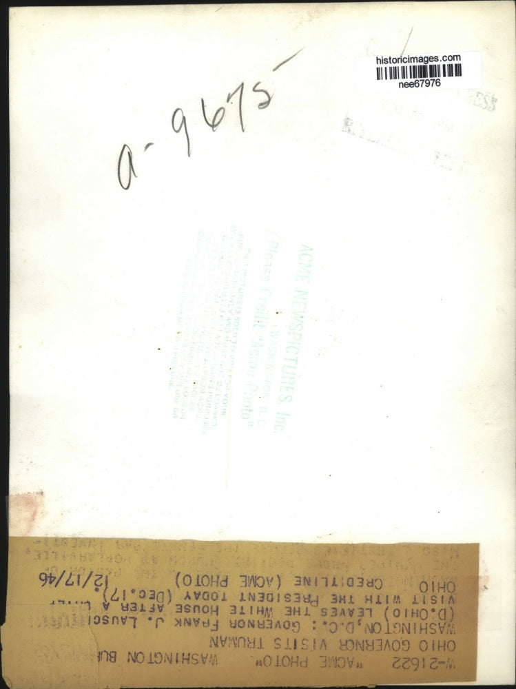 1946 Press Photo Governor Lausche Cleveland Ohio - nee67976