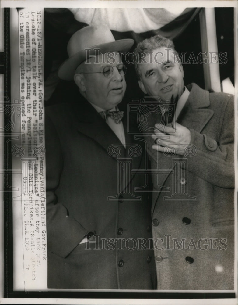 1954 Press Photo Gov. John Fine Penn(L) & Gov. Frank Lausche Ohio, turnpike ded.