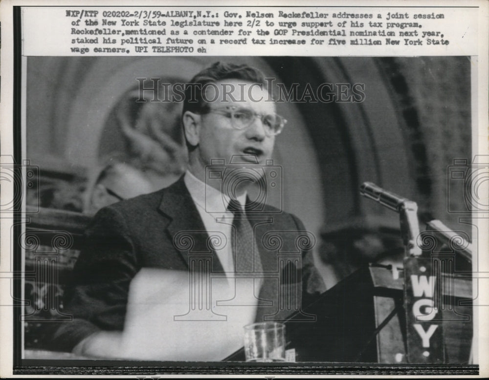 1959 Press Photo Governor Nelson Rockefeller Speaking to NY State Legislature