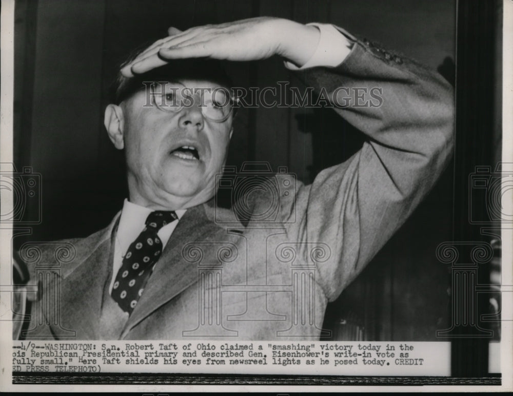 1952 Press Photo Robert Taft Claims Victory in Republican Primary