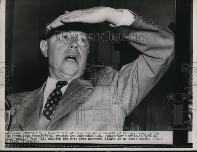 Load image into Gallery viewer, 1952 Press Photo Robert Taft Claims Victory in Republican Primary
