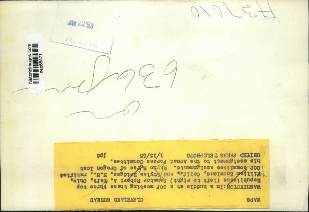 1953 Press Photo Sen. Robert A. Taft at GOP Meeting with Three Republicans.