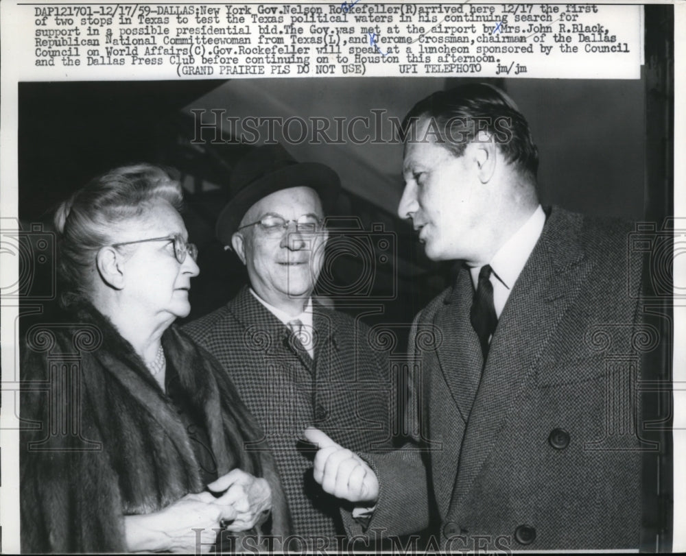 1959 Press Photo NY Gov Nelson stops in TX to gain support for presidential bid