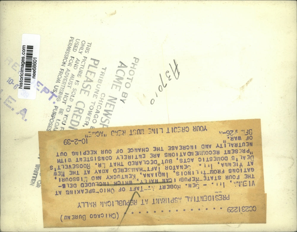 1939 Press Photo Sen.Robert Taft of Ohio speaks at Four State Republic Rally