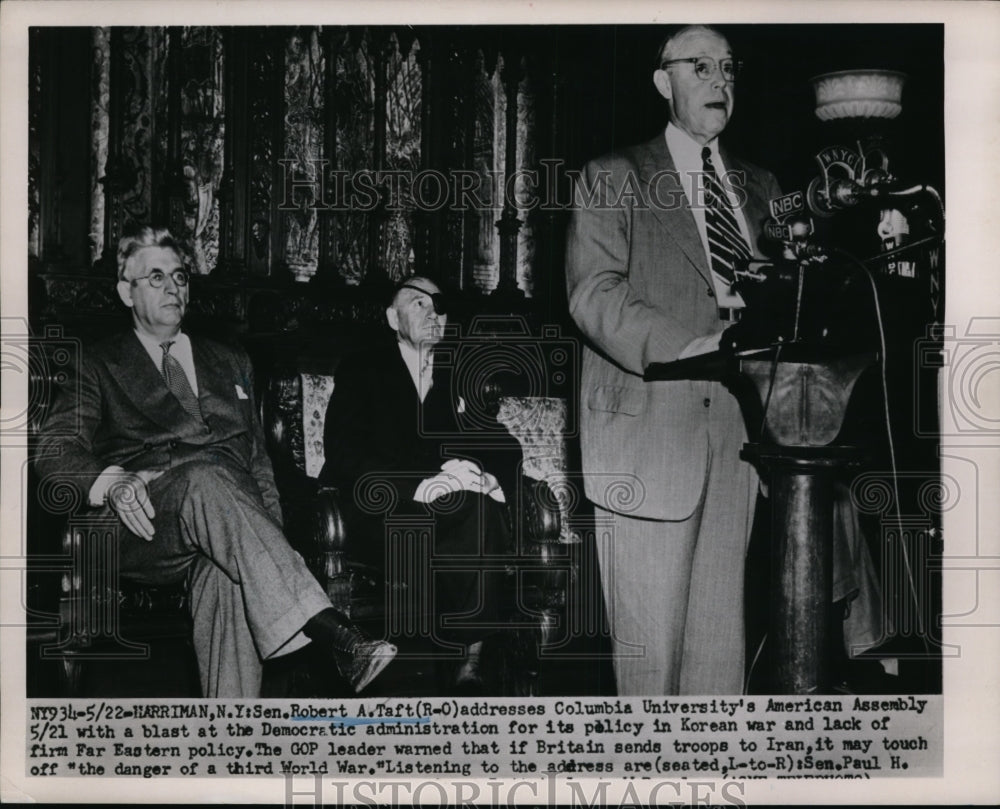 1951 Press Photo Sen Robert Taft addresses Columbia Univ. American Assembly