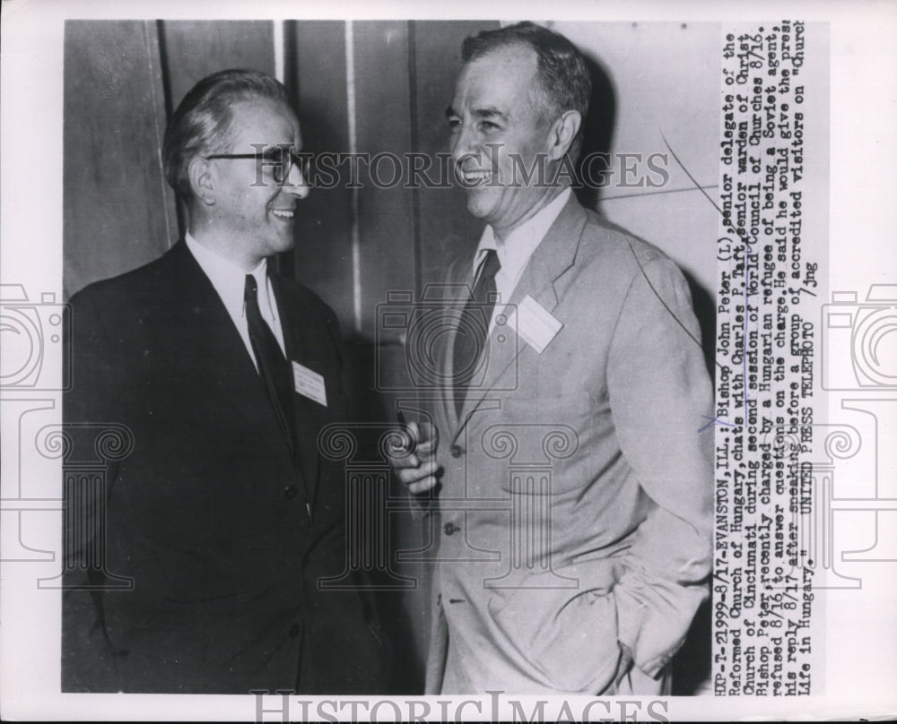 1954 Press Photo Bishop John Peter with Charles F Taft during second session.