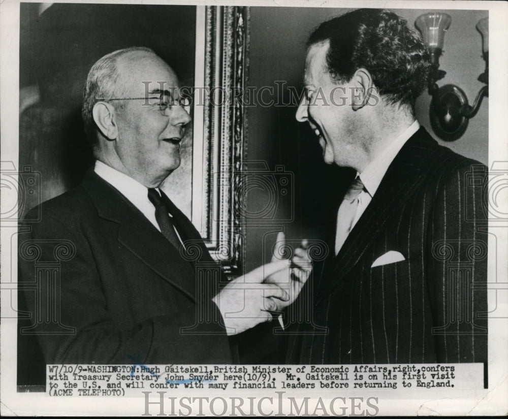 1950 Press Photo British Minister Hugh Gaitskell, John Snyder treasury Sec.