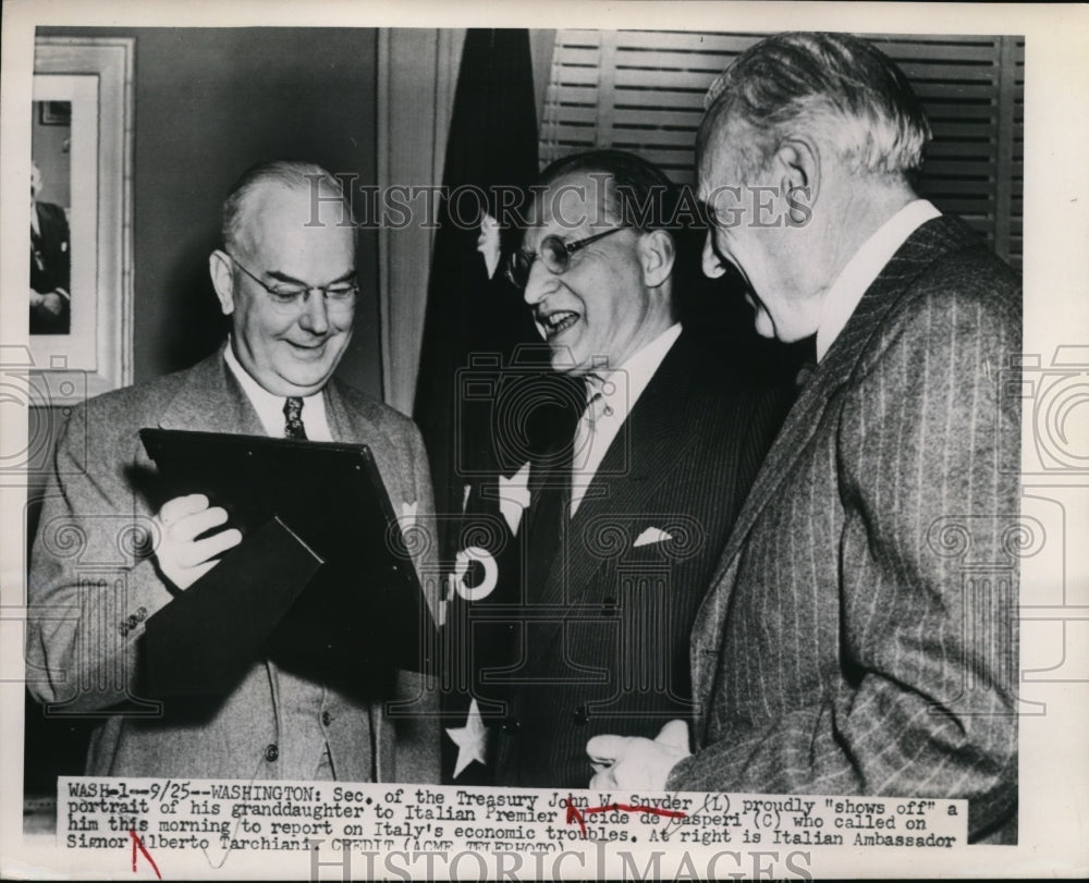 1951 Press Photo Sec. of Treasury John W. Snyder, Signor Alberto Tarchiani