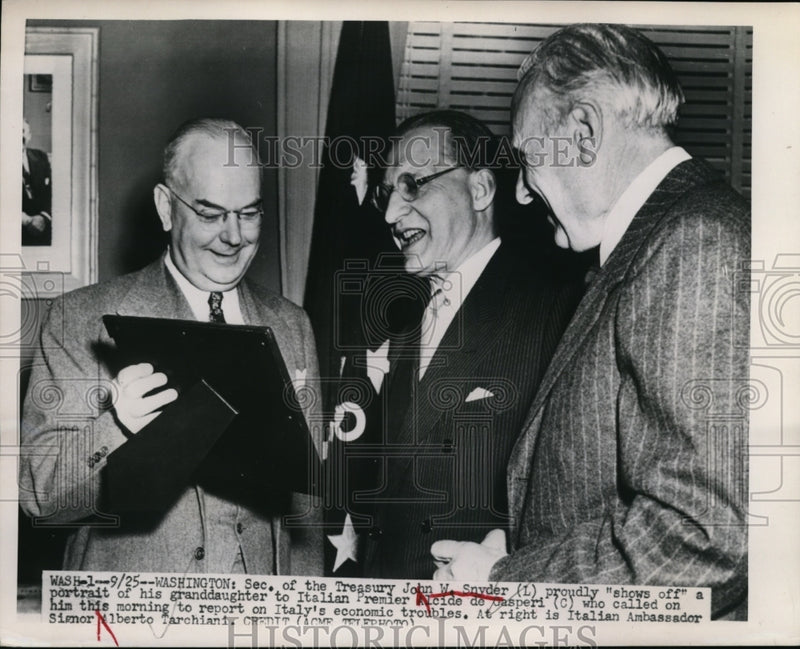 Load image into Gallery viewer, 1951 Press Photo Sec. of Treasury John W. Snyder, Signor Alberto Tarchiani
