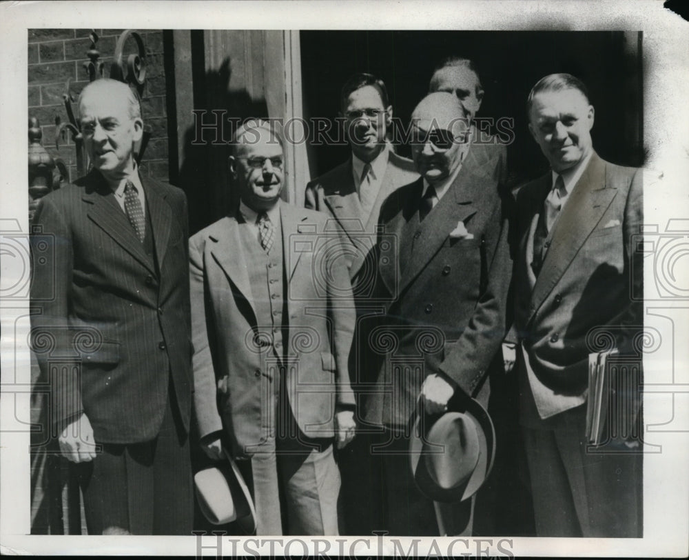 1949 Press Photo London England, Sir Stafford Cripps, John Snyder, Lewis Douglas