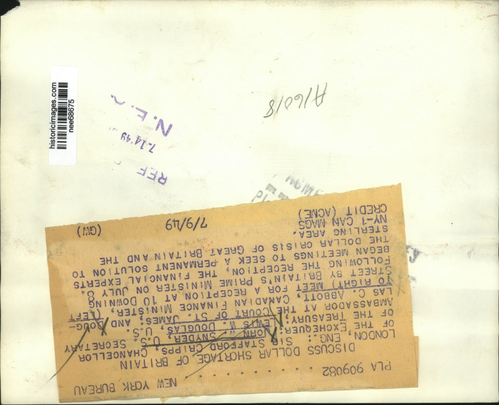 1949 Press Photo London England, Sir Stafford Cripps, John Snyder, Lewis Douglas