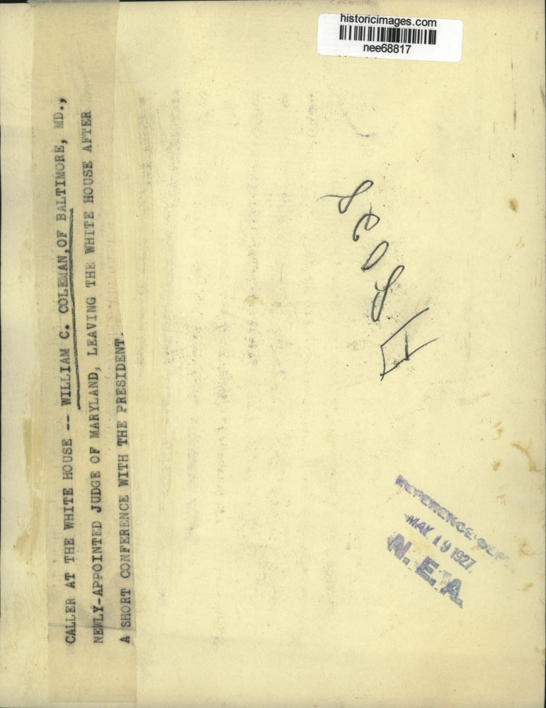 1927 Press Photo Judge William Coleman leaves the White House after conference