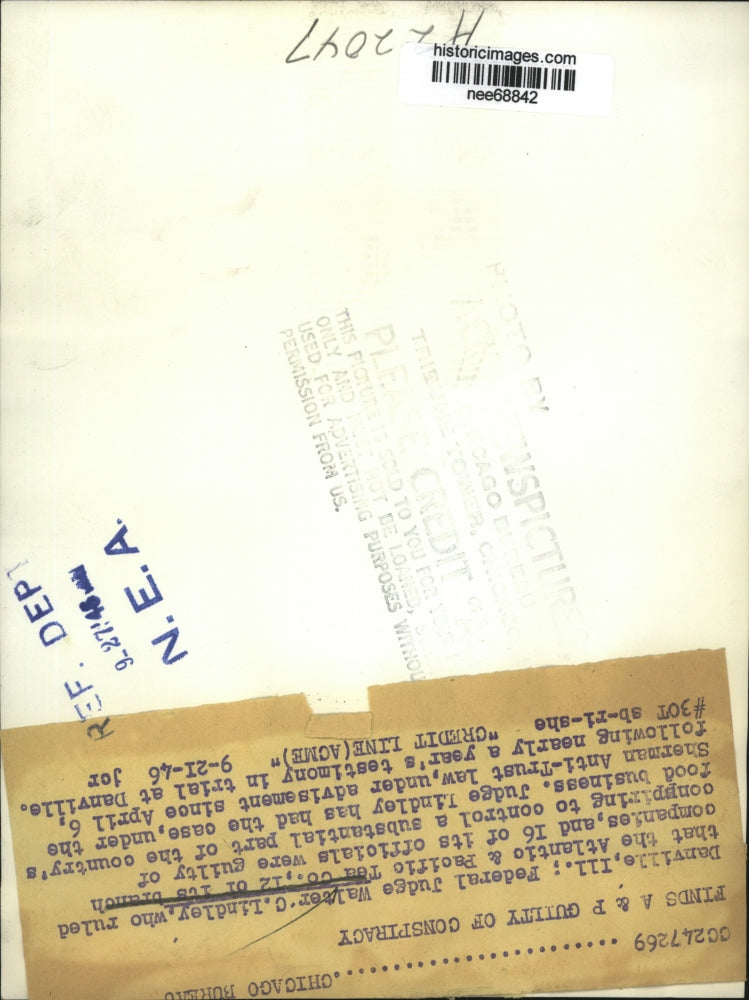 1946 Press Photo Federal Judge Walter O. Lindley Denville, Illinois - nee68842