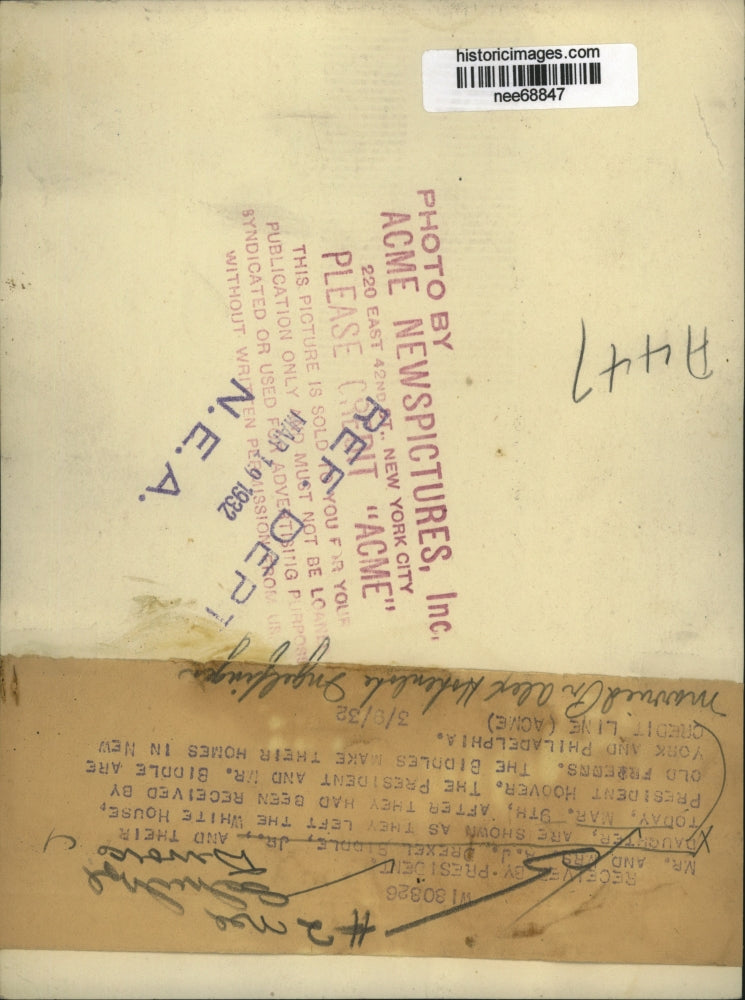 1932 Press Photo Mr. and Mrs. A.J. Drexel Riddle Jr. Received by President