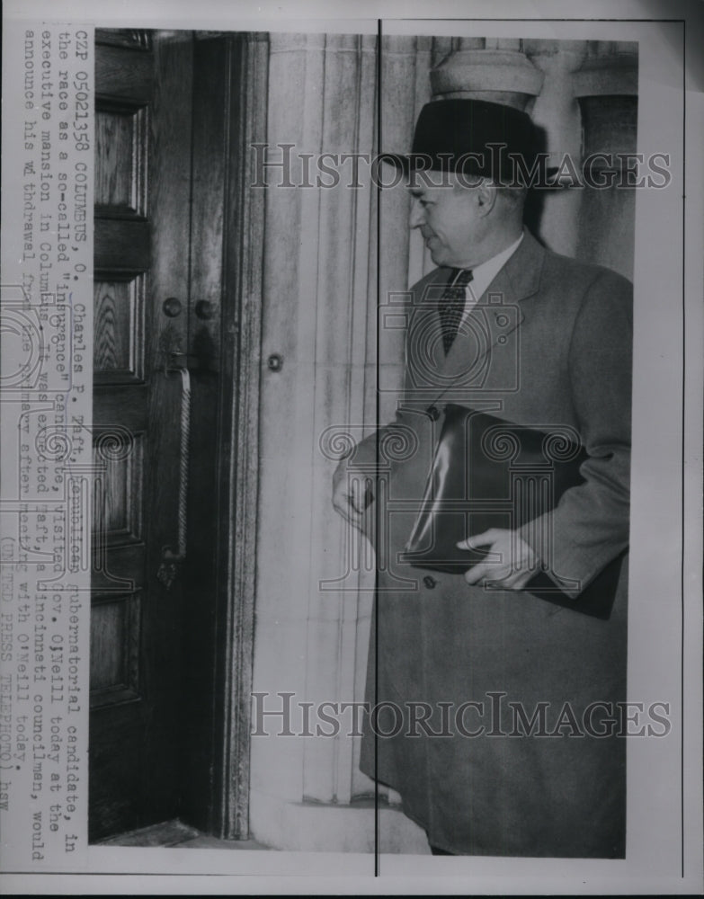 1958 Press Photo Columbus, Charles A Taft, Republican Politician Candidate - Historic Images