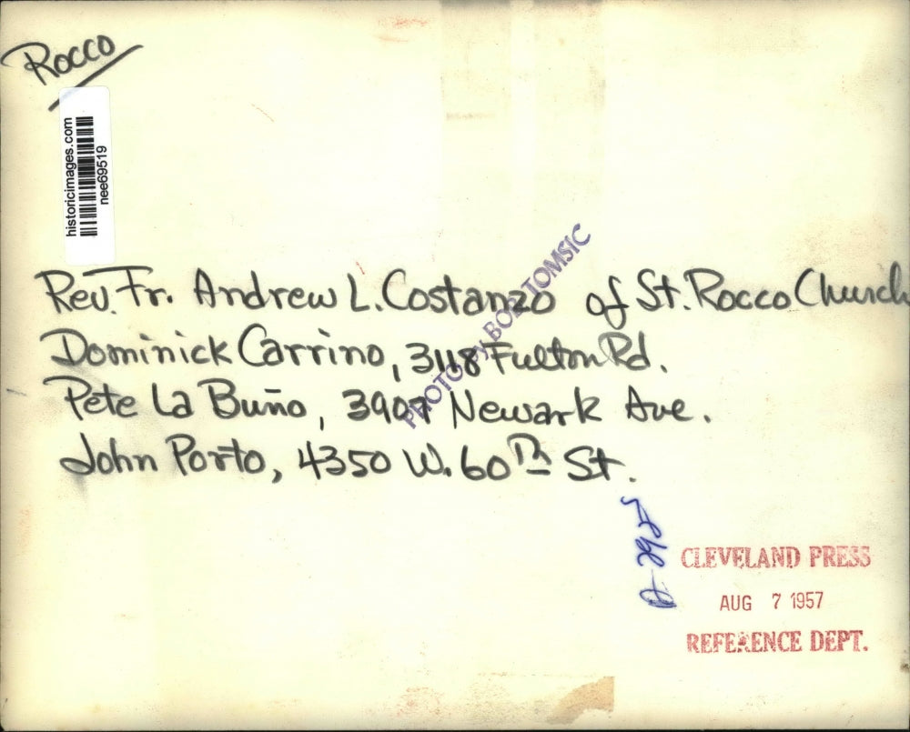 1957 Press Photo Reverend Andrew Costanzo of St. Rocco Church - nee69519