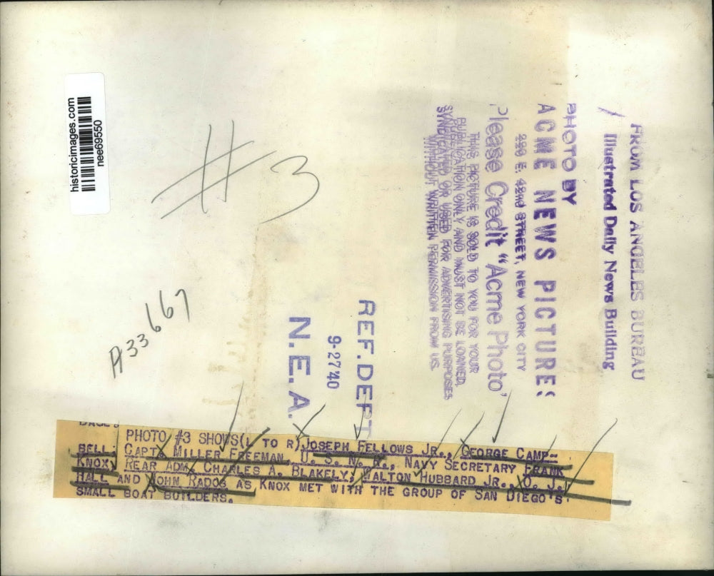 1940 Press Photo Joseph Fellows Jr. George Campbell, Capt. Miller Freeman USNR
