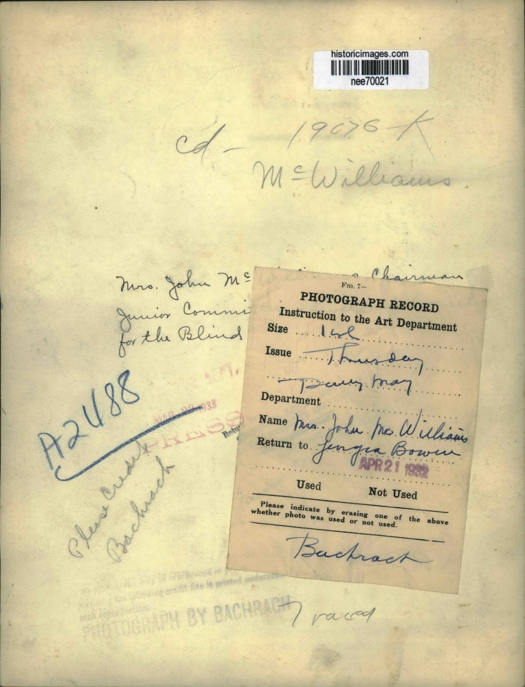 1932 Press Photo Mrs John McWilliams Chairman of Jr Committee - nee70021