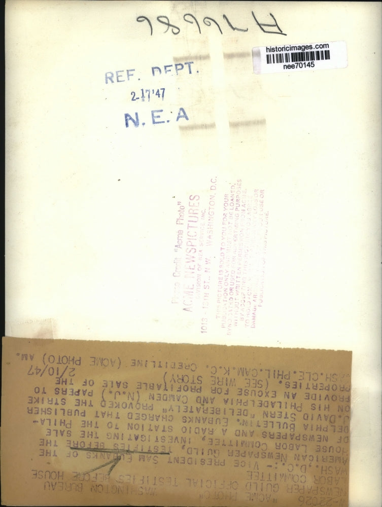 1947 Press Photo Sam Eubank, Vice Pres. of the American Newspaper Guild.