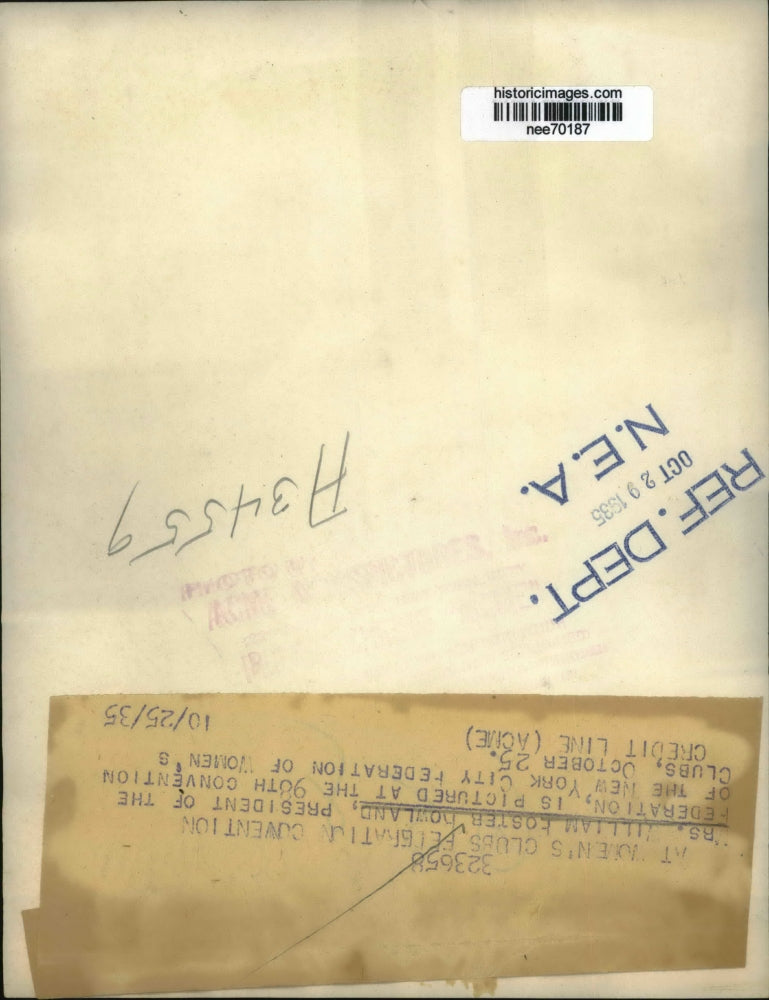 1935 Press Photo Mrs William Foster Rowland President for New York City