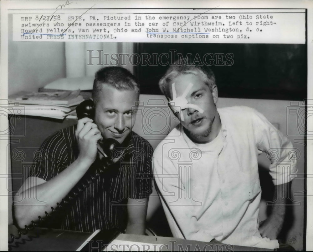 1958 Press Photo Howard Fellers and John W Mitchell injured in car accident