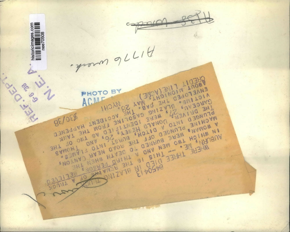 1938 Press Photo Remains of Truck caught Blazed 3 burnt to death Auburn, ME