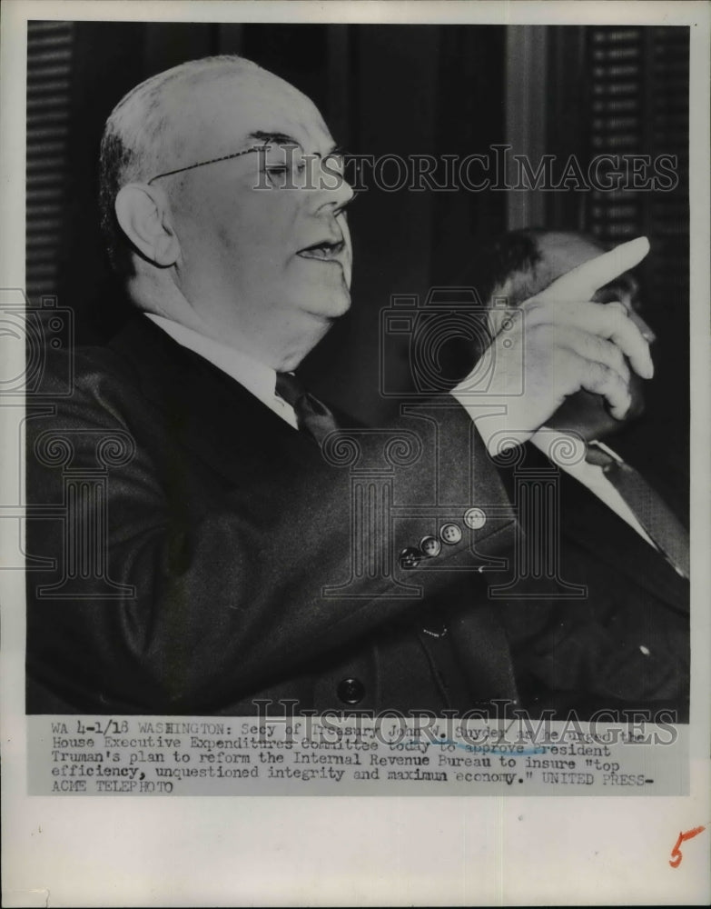 1952 Press Photo Secy of Treasury John W Snyder addressing House Committee