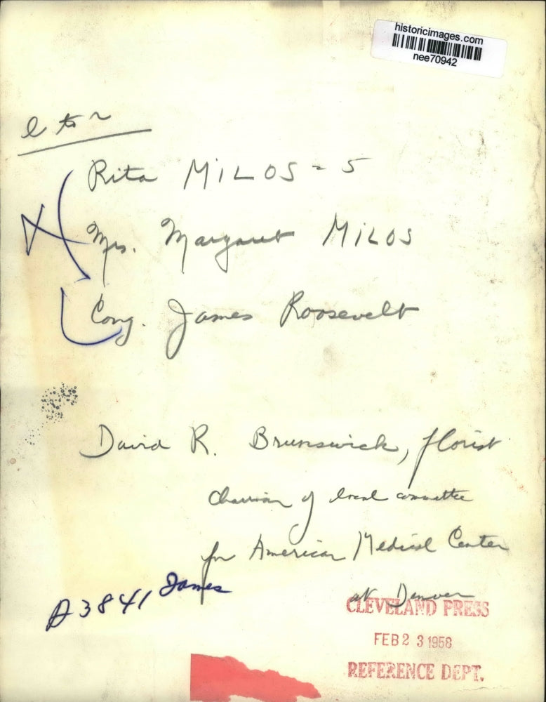 1958 Press Photo Congressman James Roosevelt & Mrs Milos & Rita Milos