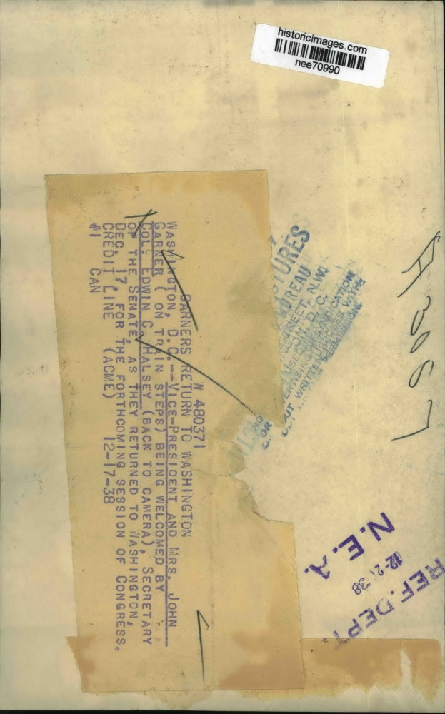 1938 Press Photo Vice President John Garner And Wife Arrive In Washington D.C.