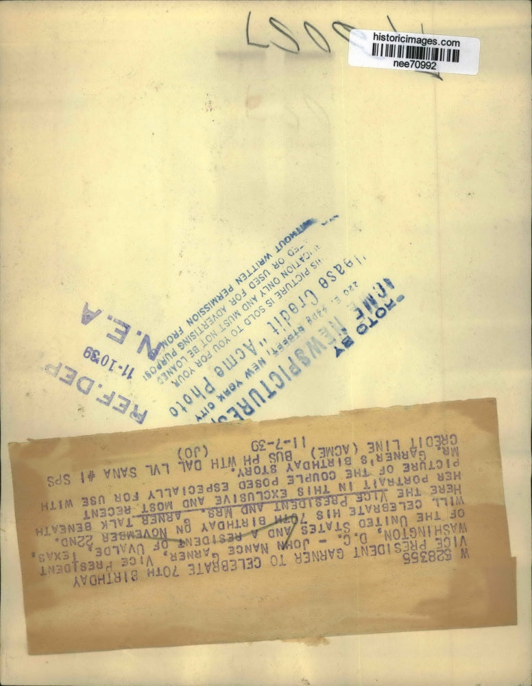 1930 Press Photo Vice President John Garner Celebrates 70th Birthday - nee70992