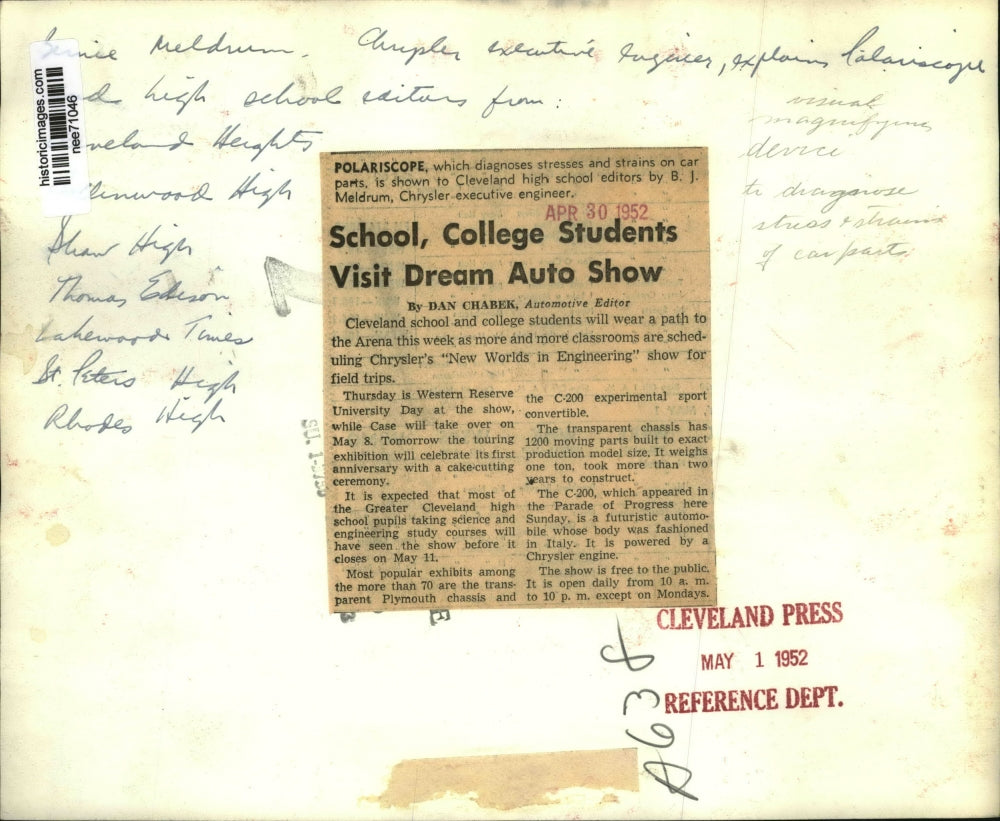 1952 Press Photo Polariscope shown at Cleveland high School Editors. - nee71046